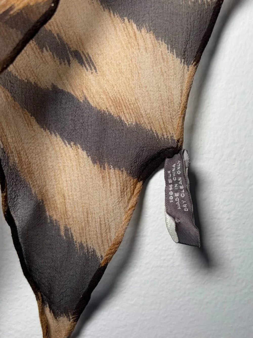 Ann Taylor 100% Silk Animal Print Scarf Vintage Brown Black Tiger Stripe Sheer